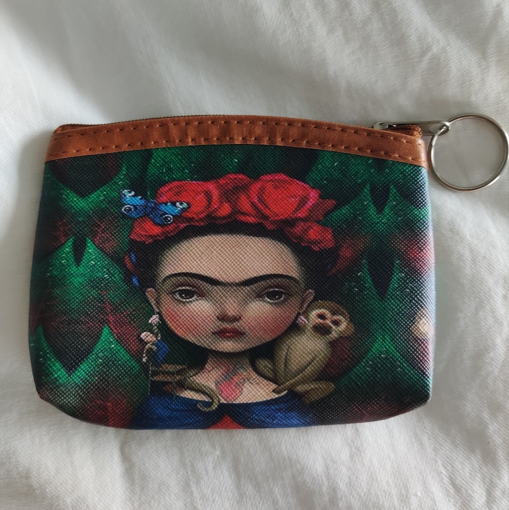Frida Khalo with Monkey Zippered Coin Purse